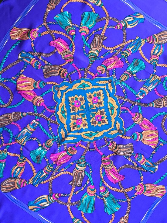 Accessories - Silk Vibrant,Tassel Design-Inspired Statement Scarf, Purple,Teal,Pink,Gold